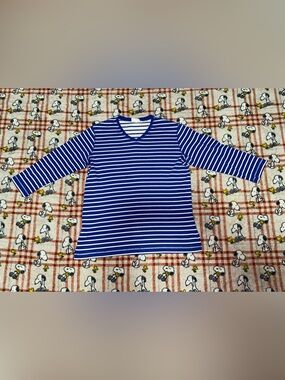 White Stag Blue & White Striped V-Neck Women's Top